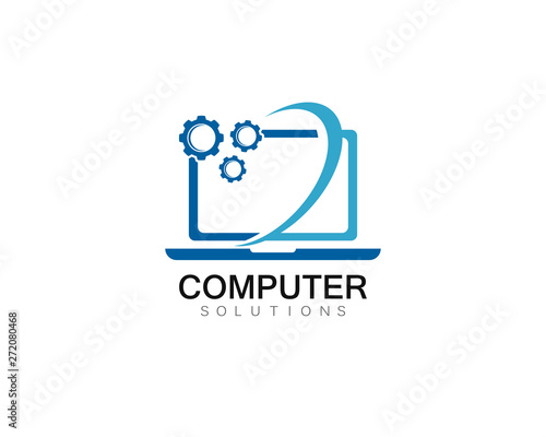 Vector computer and laptop repair logo template icon illustration