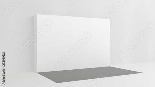 White backdrop 3x5 meters in room with grey paint on wall. 3d render mockup. Template © klllane
