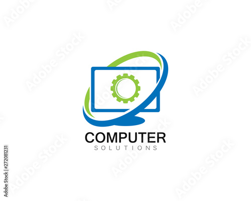 Vector computer and laptop repair logo template icon illustration