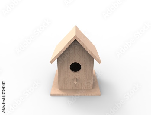 3d rendering of a brid house isolated in white studio background