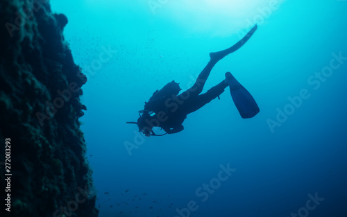 Scuba diver silhouette in underwater sea © yossarian6