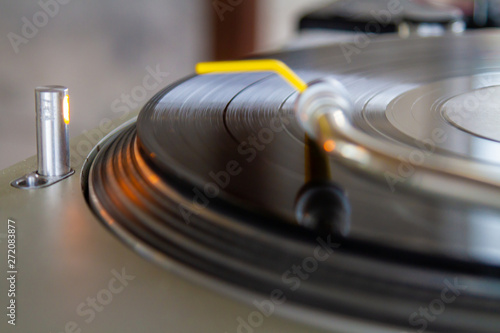 LP turning on record player