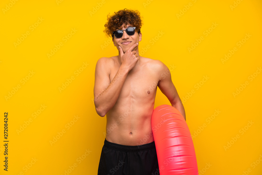 African american man over isolated purple wall thinking an idea African american man over isolated purple wall thinking an idea