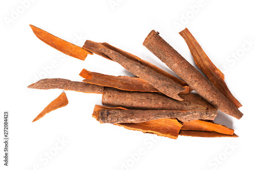 Fototapeta Naklejka Na Ścianę i Meble -  Food concept  Oriental spices Cinnamon Cassia Bark Sticks on white background with copy space
