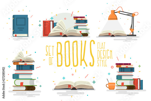 Set of books, flat design style.