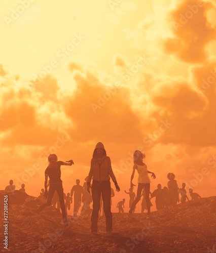 Zombies horde in badlands,Post-Apocalyptic concept ideas,3d rendering