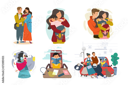 Set of happy family, illustration of groups different families. 