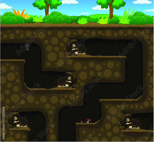 Moles Dig Underground Cartoon