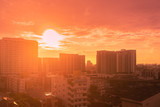 Golden light sunset or sunrise in summer Bangkok city Thailand, Hot weather image