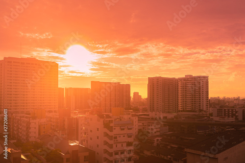 Photography Golden light sunset or sunrise in summer Bangkok city Thailand, Hot weather imag