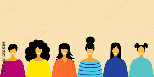 Abstract girls  card background. Happy bright colored adult woman for design modern pop party invitation, birthday greeting card, fashion shop sale advertising, bag print, holiday wallpaper etc.