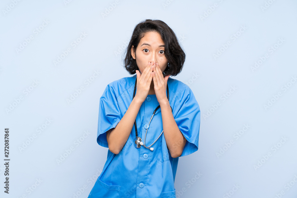 Surgeon doctor woman with surprise facial expression Surgeon doctor woman with surprise facial expression