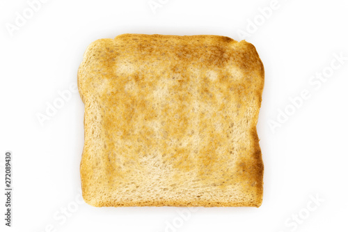Crusty toast slice isolated on white background.