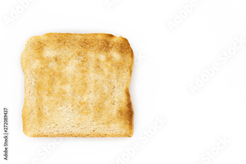 Crusty toast slice isolated on white background.