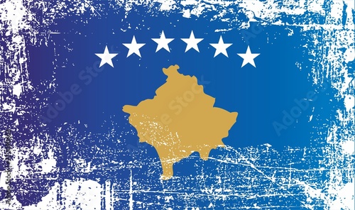 Fototapeta Naklejka Na Ścianę i Meble -  Flag of Kosovo. Wrinkled dirty spots. Can be used for design, stickers, souvenirs