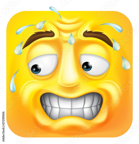 A sweating worried scared emoji or emoticon square face 3d icon cartoon character