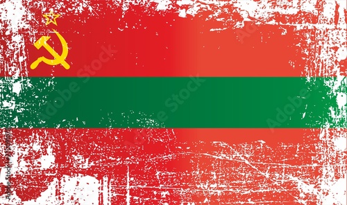 Flag of Transnistria, Pridnestrovian Moldavian Republic. Wrinkled dirty spots. Can be used for design, stickers, souvenirs photo