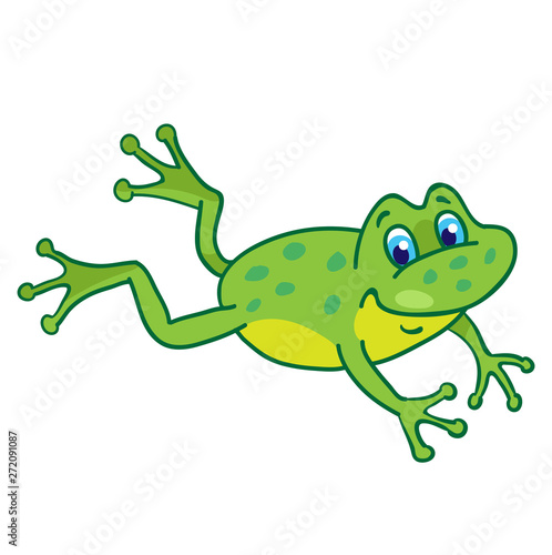 Little funny frog jumping. In cartoon style. Isolated on a white background.