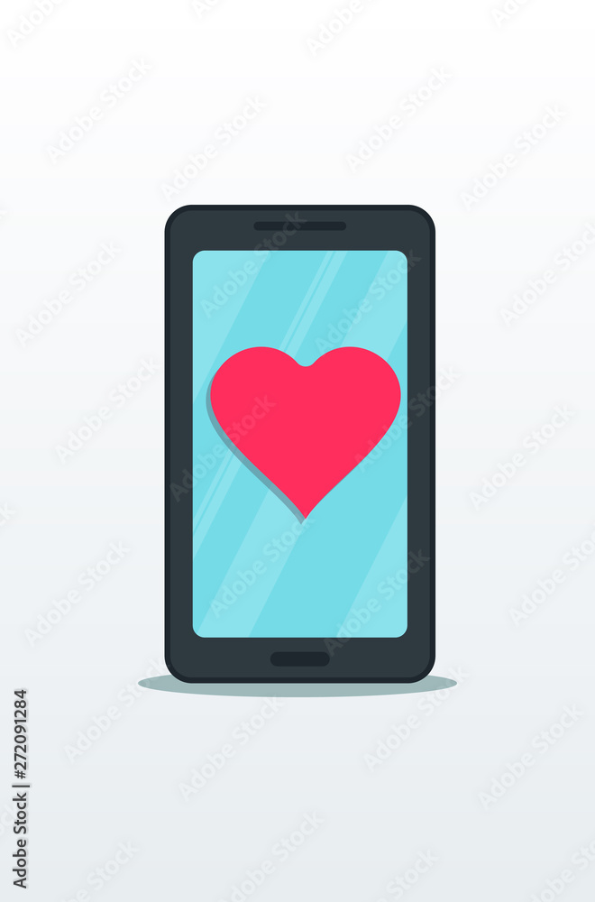 Flat modern smartphone with pink heart on touch screen isolated on white background. Concept of online dating, mobile love chat message, valentine sms notification. Banner, poster design element. Flat modern smartphone with pink heart on touch screen isolated on white background. Concept of online dating, mobile love chat message, valentine sms notification. Banner, poster design element.