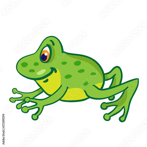 Little cartoon frog is jumping. Isolated on a white background.
