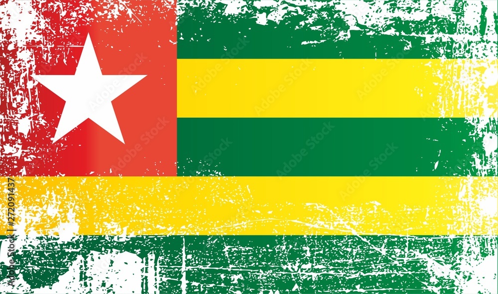 Flag of Togo, Togolese Republic. Wrinkled dirty spots. Can be used for design, stickers, souvenirs