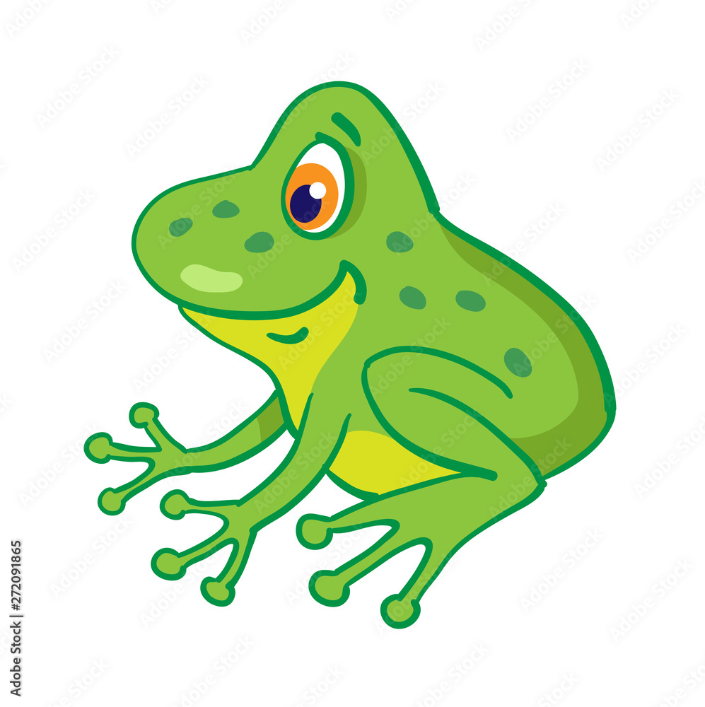 Obraz premium Little funny cartoon frog is sitting. Isolated on a white background