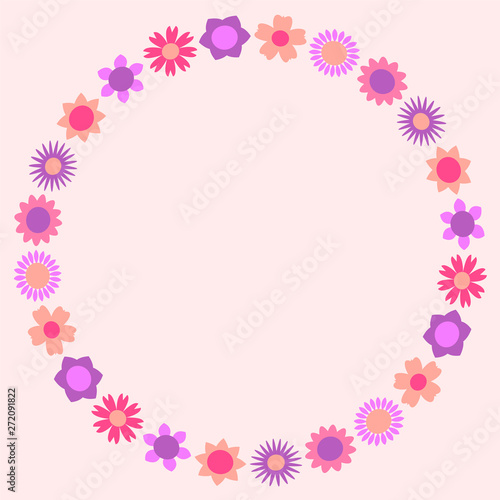Modern circular floral frame with colorful beautiful flowers