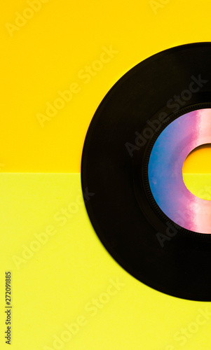 Wallpaper Mural gramophone vinyl disc retro, vintage style in happy yellow colors  Torontodigital.ca