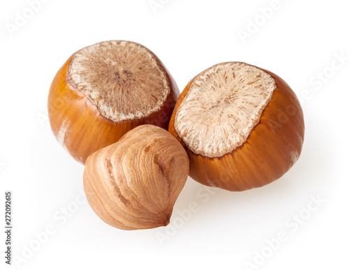 Hazelnuts isolated on white background with clipping path