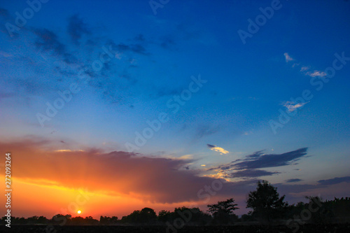 Sunset   sunrise with clouds  Panoramic view of a cloudy sky at sunset 