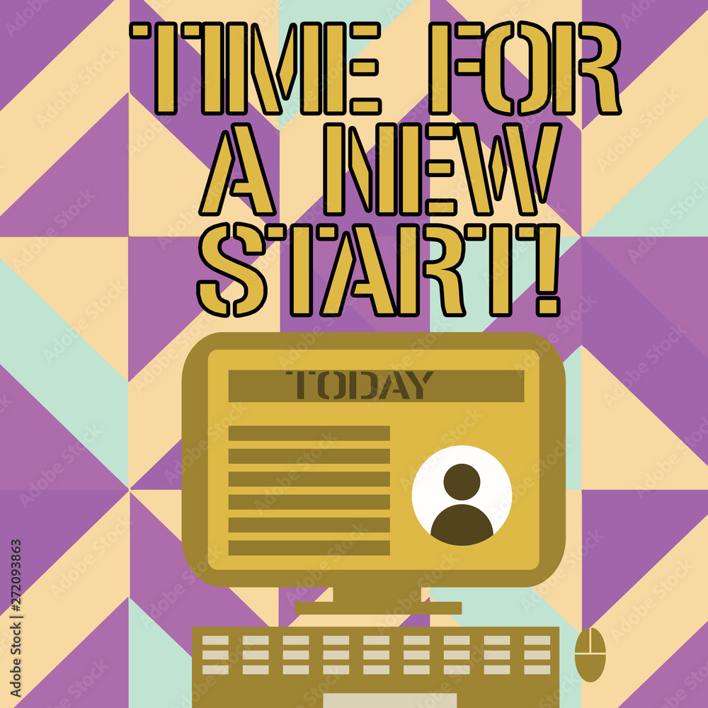 Handwriting text writing Time For A New Start. Conceptual photo something is supposed to begin right now Fresh job Desktop Computer Mounted on Stand with Online Profile Data on Monitor Screen Handwriting text writing Time For A New Start. Conceptual photo something is supposed to begin right now Fresh job Desktop Computer Mounted on Stand with Online Profile Data on Monitor Screen