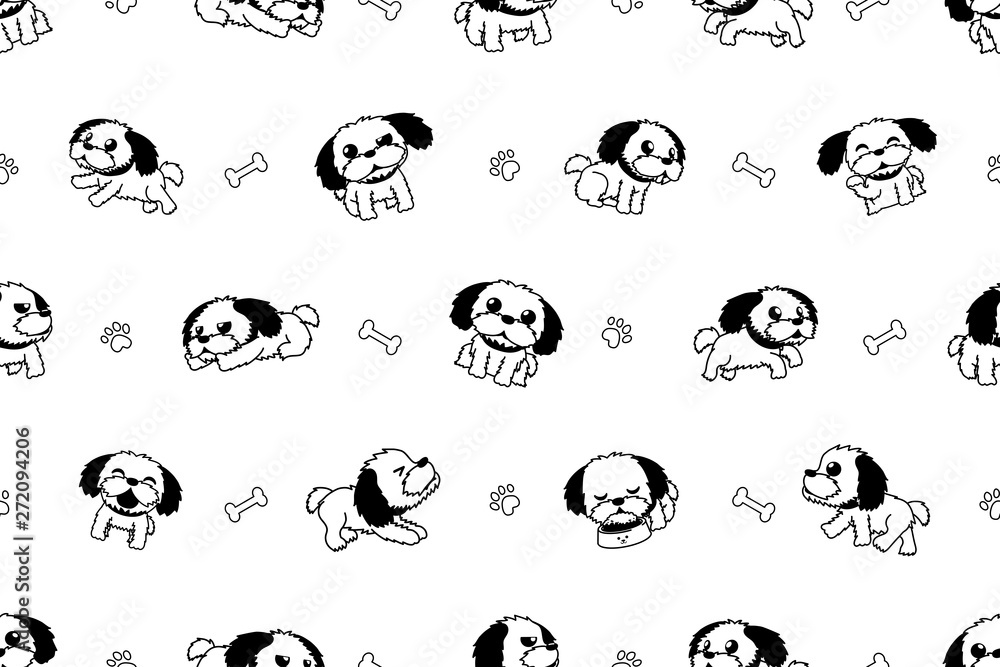 Vector cartoon character dalmatian dog seamless pattern for design.