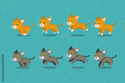 Vector cartoon tabby cats running step for design. © jaaakworks