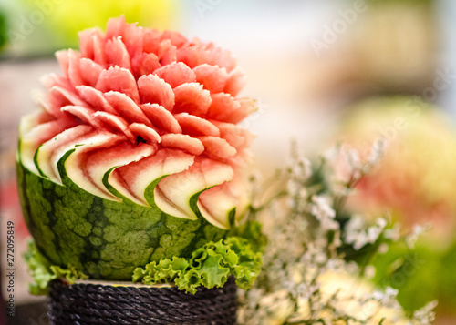 Fruit and vegetable carvings, Display thai fruit carving decoration photo