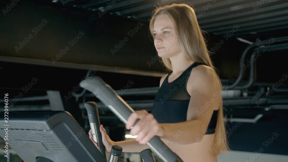 Cardio trainer if young active woman in gym. Cardio trainer if young active woman in gym.