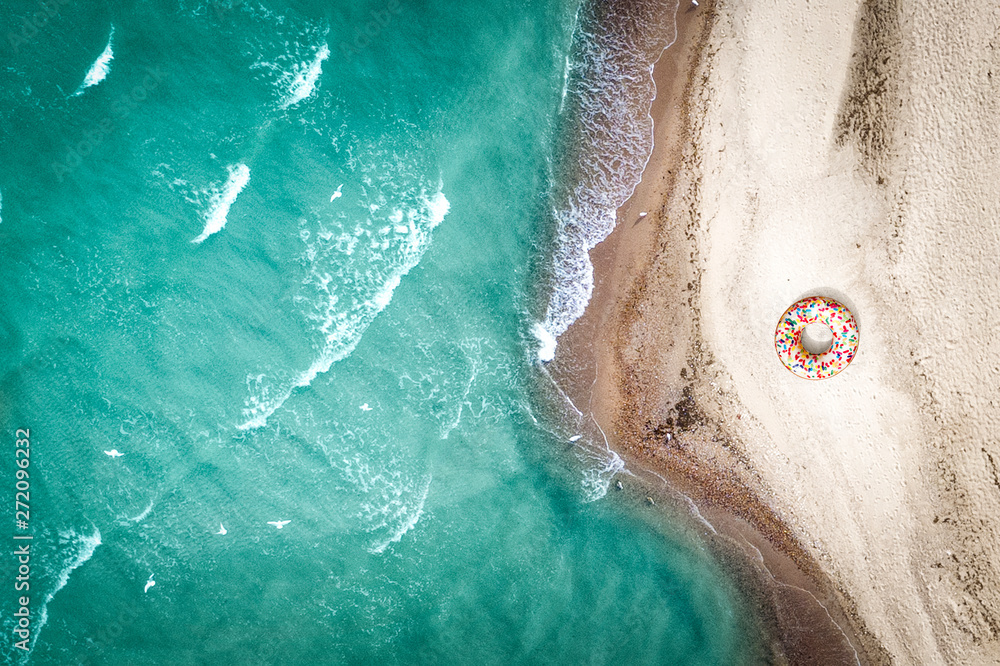 Aerial view of summer beach and free space for your decoration. Summer time and ocean landscape 