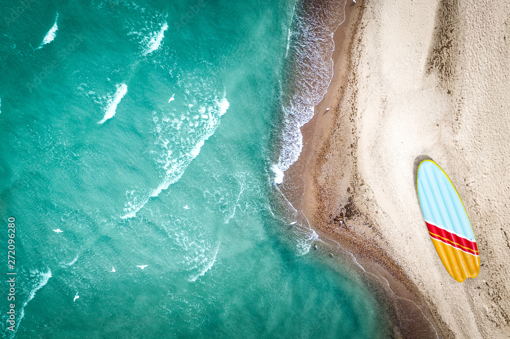 Aerial view of summer beach and free space for your decoration. Summer time and ocean landscape 