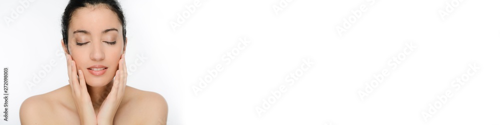 header banner panoramic template of young brunette ethnic woman natural beauty naked shoulders header banner panoramic template of young brunette ethnic woman natural beauty naked shoulders
