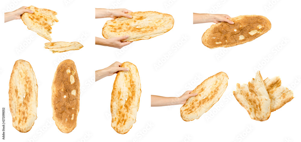 Hand with lavash bread, set and collection. Hand with lavash bread, set and collection.