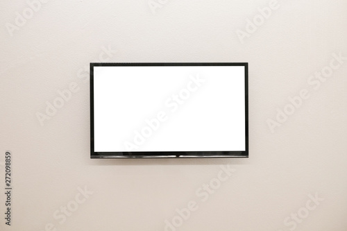 LED TV blank white screen on the wall for design, advertising design concept.