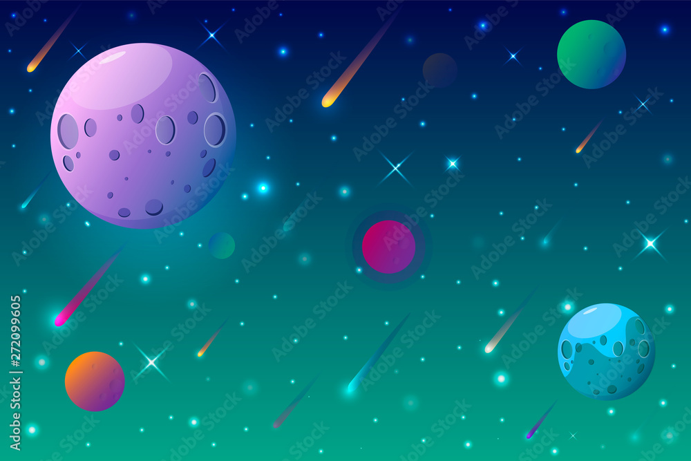 Fototapeta premium outer space cartoon background with colorful planets.