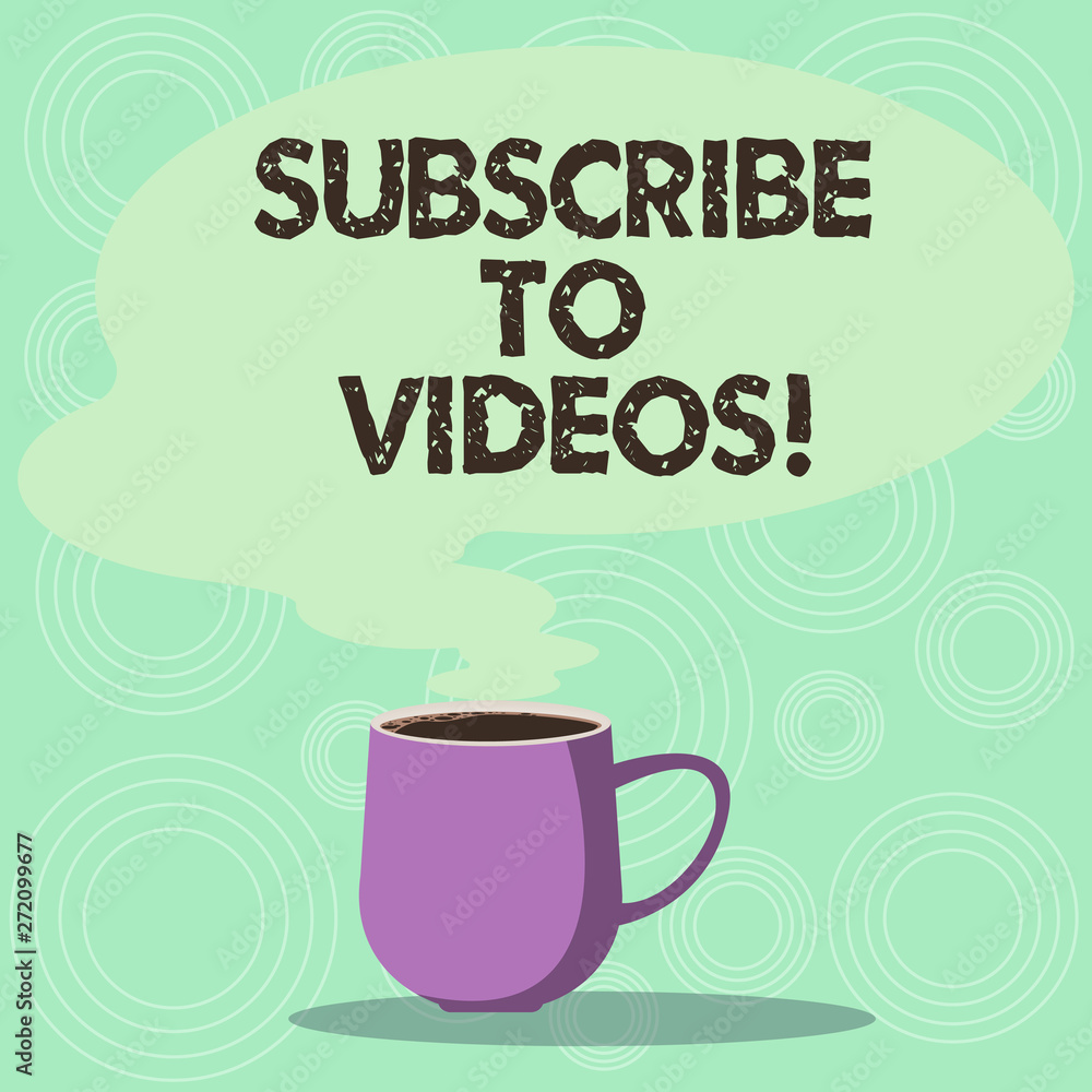 Handwriting text Subscribe To Videos. Concept meaning like to see more content from those channels pages Mug photo Cup of Hot Coffee with Blank Color Speech Bubble as Steam icon Handwriting text Subscribe To Videos. Concept meaning like to see more content from those channels pages Mug photo Cup of Hot Coffee with Blank Color Speech Bubble as Steam icon