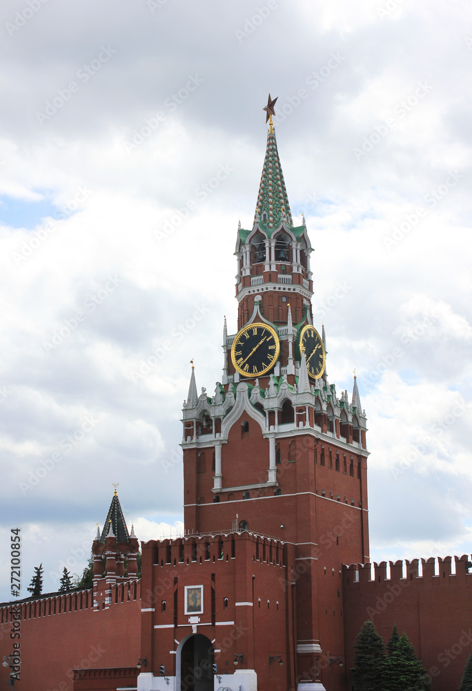 Spasskaya Tower the main tower on the eastern wall of the Moscow Kremlin on Red Square in Moscow, Russia