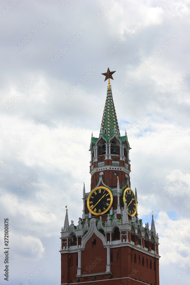 Kremlin on Red Square view of Spassky Tower in Moscow, Russia Kremlin on Red Square view of Spassky Tower in Moscow, Russia