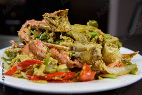 Stir-Fried Crab with Curry Powder, Thai Food (Bhu Pad Pong Karee)