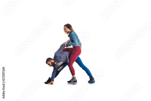 Couple doing gymnastics exercise