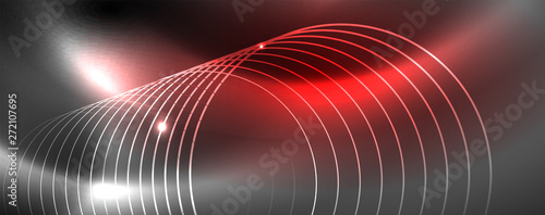 Shiny neon techno template. Neon lines background, 80s style laser rays