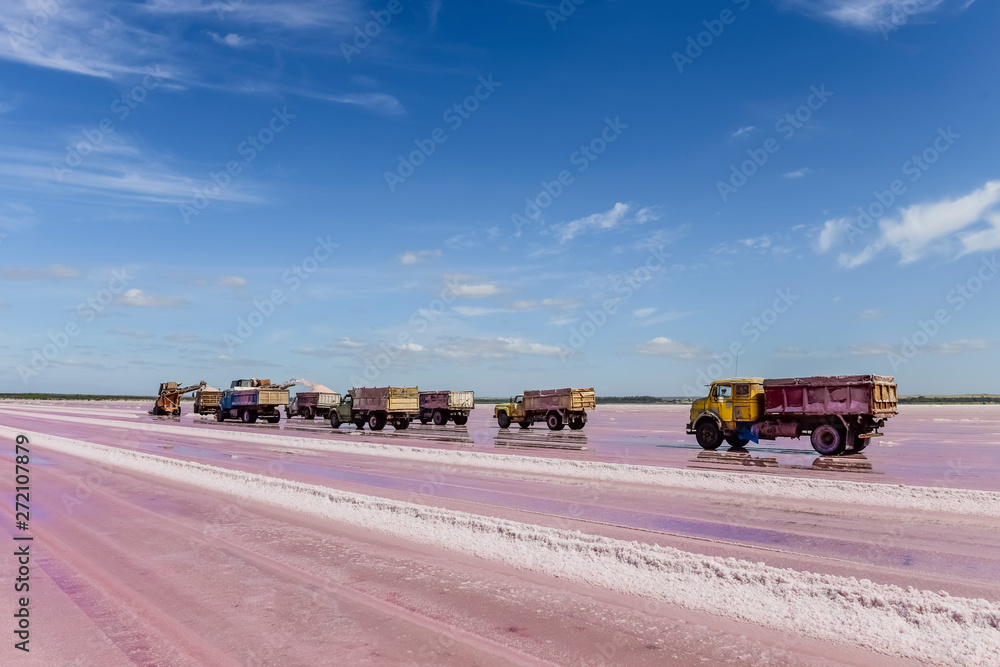 Harvest of mineral salt in La Pampa, Argentina