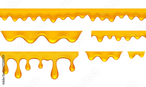 Golden yellow syrup or liquid oil. Dripping honey.