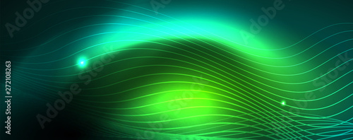 Shiny neon vector wave line abstract background, motion concept